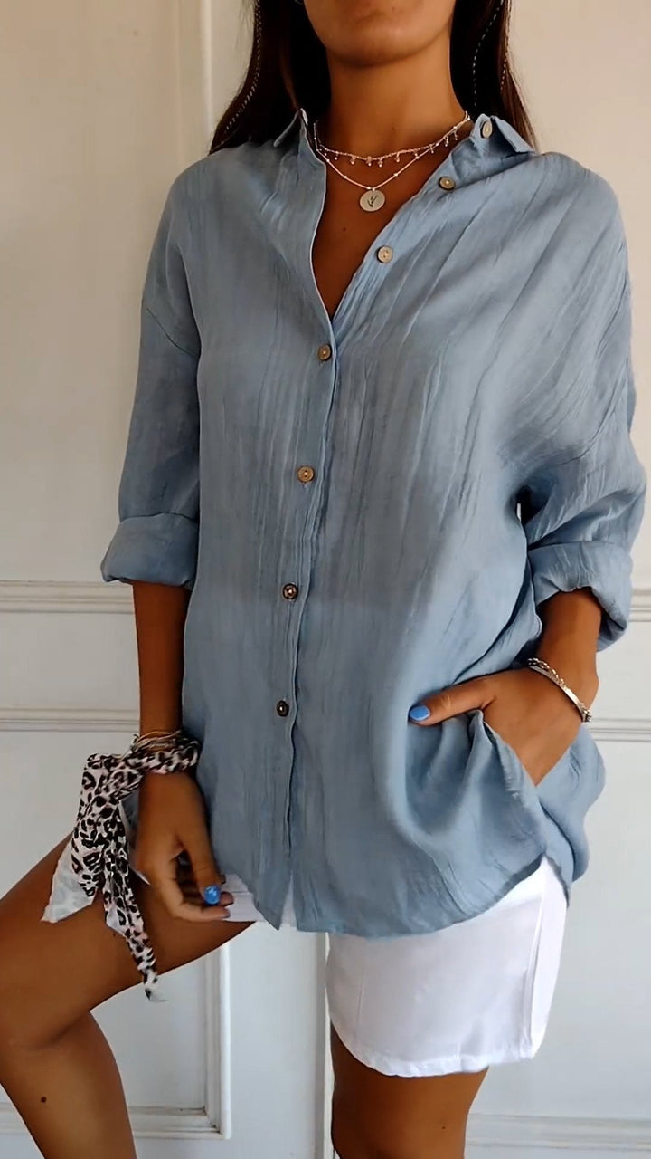 Blusa cómoda de mujer con botones, tela ligera y transpirable ideal para primavera verano.