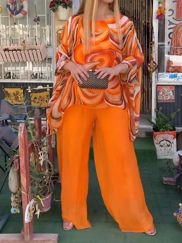 Conjunto de mujer fluido, estampado artístico, perfecto para un look cómodo y elegante de verano.