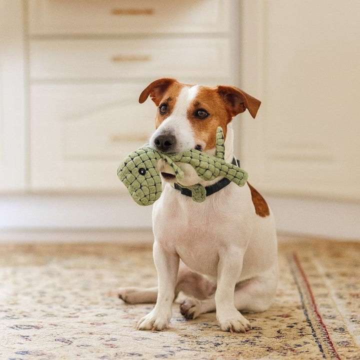 Juguete para perros con forma de dinosaurio T-Rex, muy duradero y resistente a mordidas fuertes.