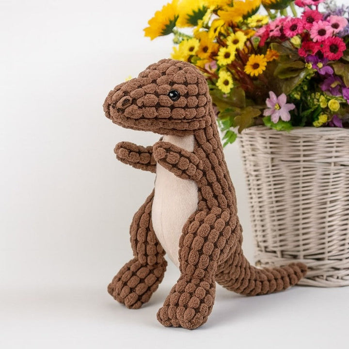 Juguete T-Rex para perros, de goma duradera, con textura que atrae al juego y al masticado.