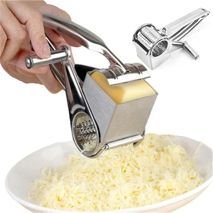 Rallador manual de acero inoxidable para queso, con tambores intercambiables. Ideal para picar y cortar vegetales.