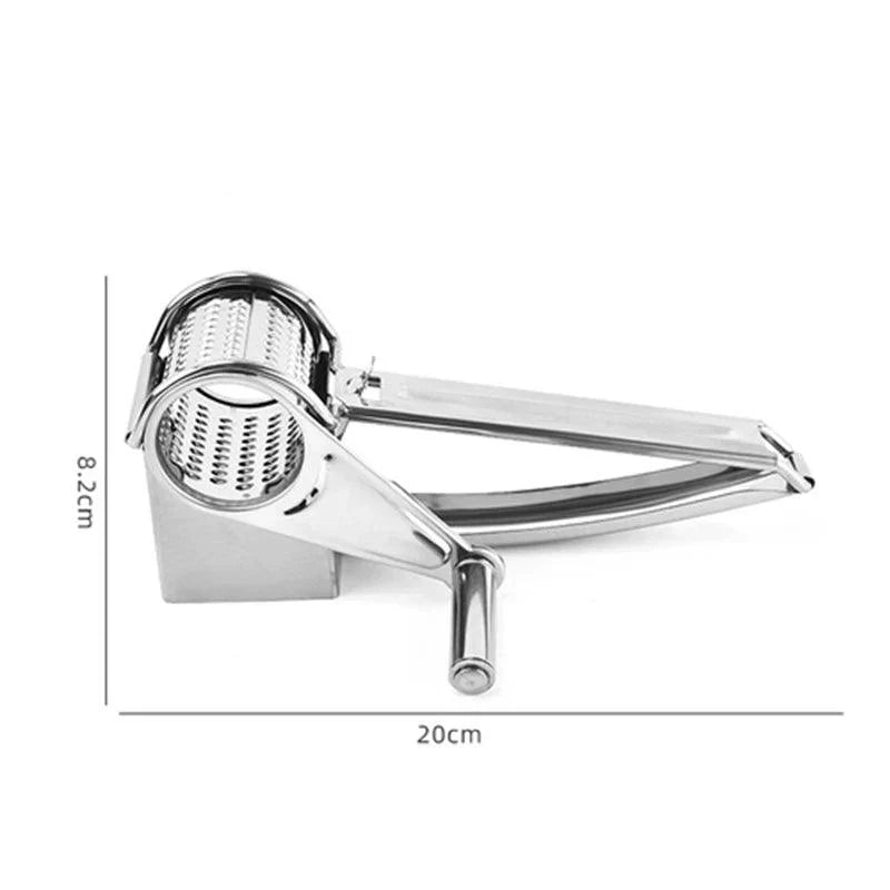Rallador manual de queso de acero inoxidable con diseño ergonómico. Cómodo para rallar vegetales y más en la cocina.