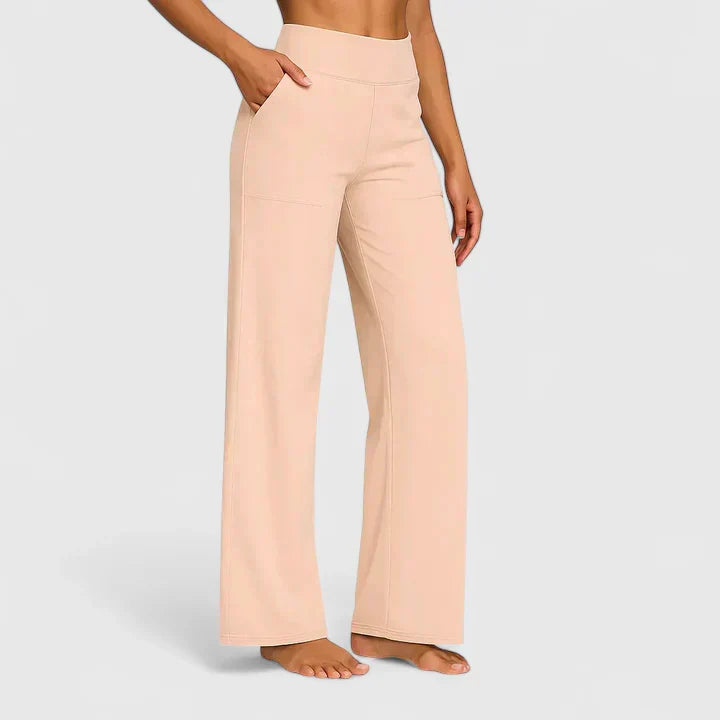 Pantalón casual recto de mujer, versátil para cualquier estilo, con bolsillos y cintura elástica.