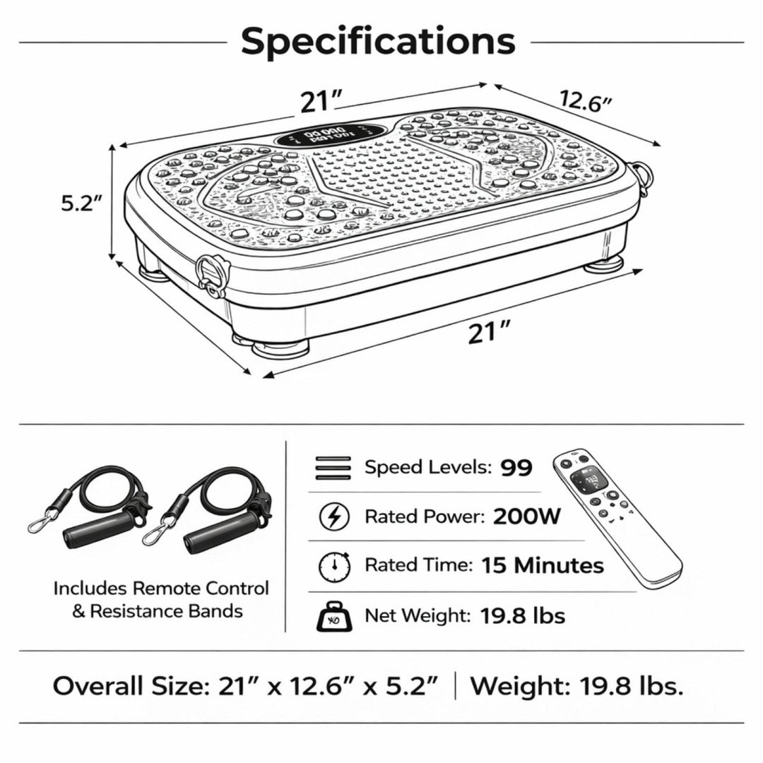 Plataforma de vibración silenciosa para mejorar tu salud y fitness. Tu gym personal en casa.
