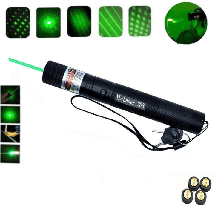 Puntero láser 303 verde potente, ideal para presentaciones y astronomía. Gadget portátil de alta precisión.