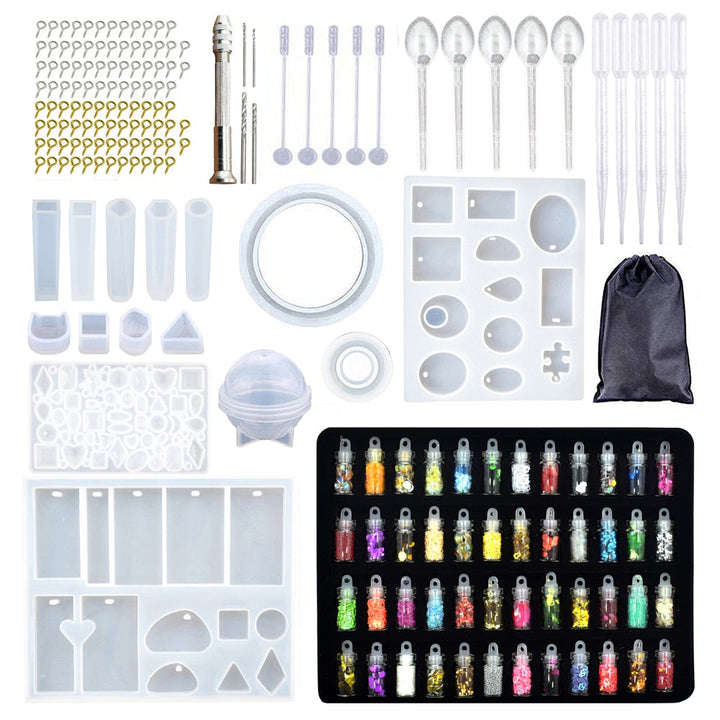 Conjunto de moldes de resina para crear joyas DIY únicas. Ideal para manualidades y accesorios artesanales.