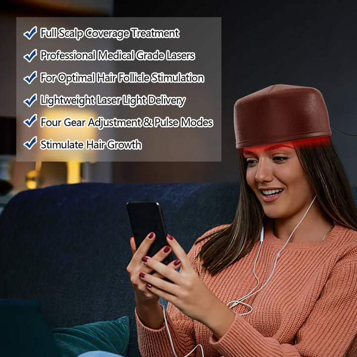 Gorro láser unisex para crecimiento y regeneración capilar. Dispositivo portátil con 82 diodos para cuidado del cabello.