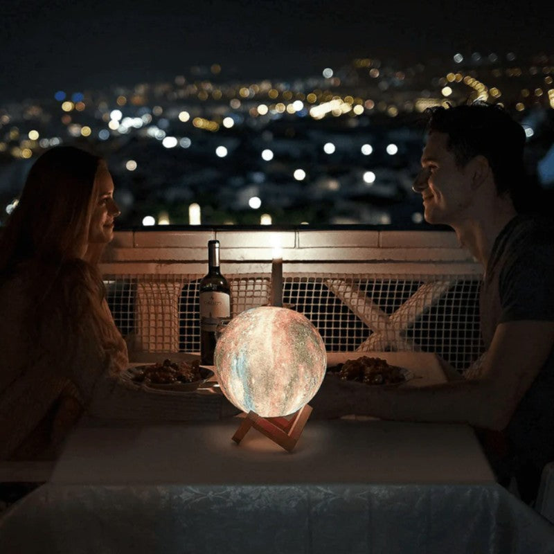 Lámpara LED de luna galaxia con tecnología de 16 colores, control remoto para personalizar la luz ambiental.