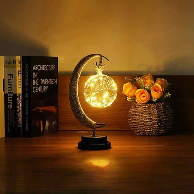 Hermosa lámpara de mesa LED con diseño de luna. Añade toque mágico a la decoración del dormitorio, luz ambiental.