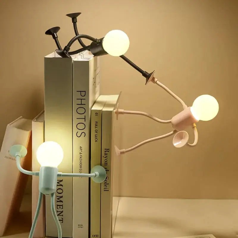 Lámpara de noche LED flexible figura humana, luz cálida para dormitorio y ambiente relajante.