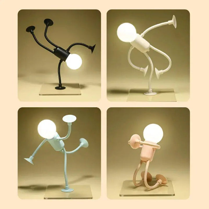 Moderna lámpara LED de mesa con diseño flexible de figura humana, luz cálida para decoración del hogar.