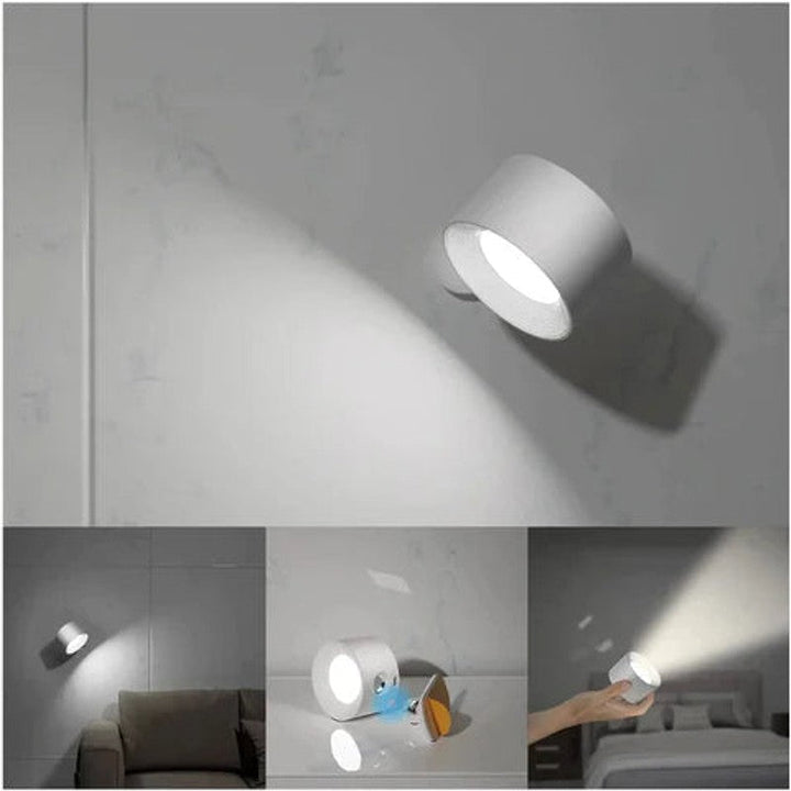 Acento de luz LED de pared, inalámbrica, giratoria, recargable USB, estilo moderno.