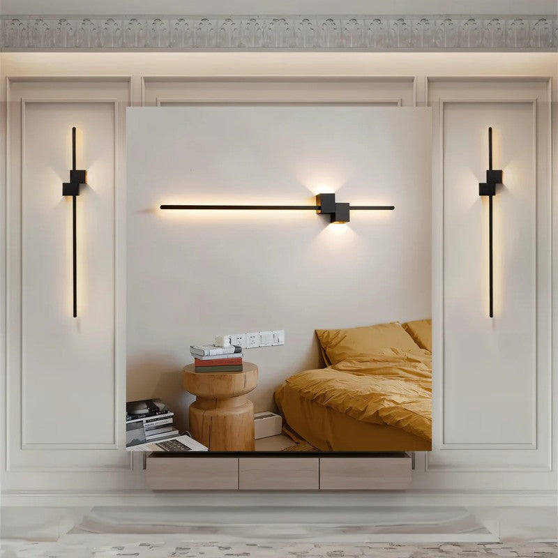 Lámpara de pared LED minimalista, diseño lineal moderno, luz cálida para decoración interior.
