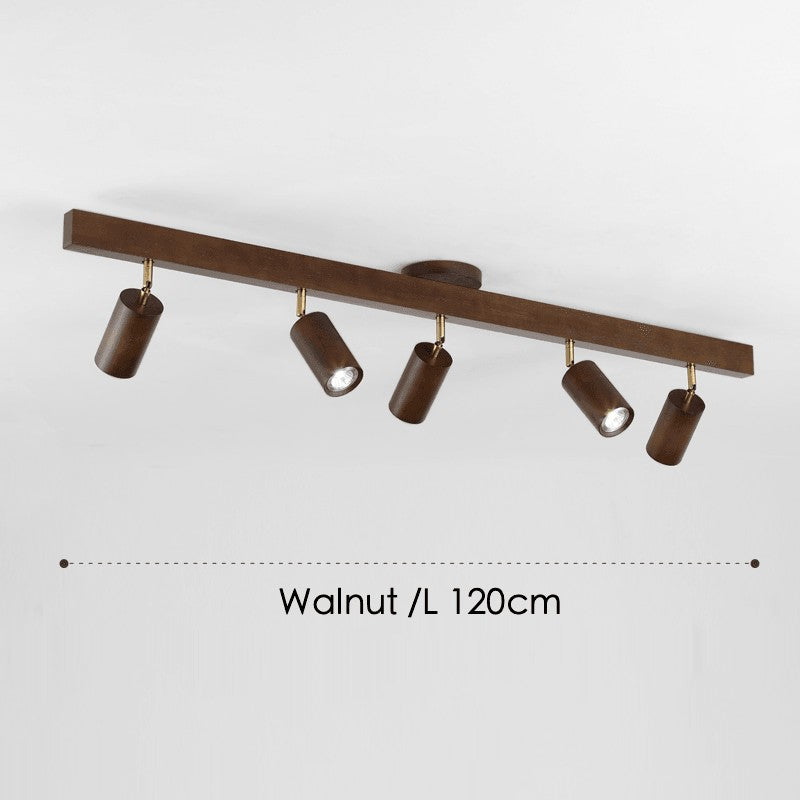 Lámpara de techo de madera para sala, con focos giratorios y estilo minimalista.