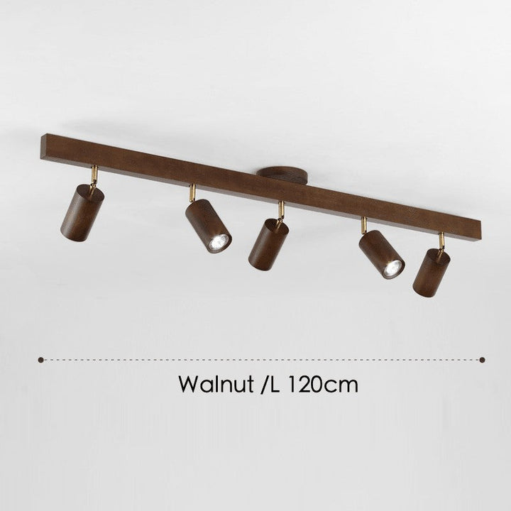 Lámpara de techo de madera para sala, con focos giratorios y estilo minimalista.
