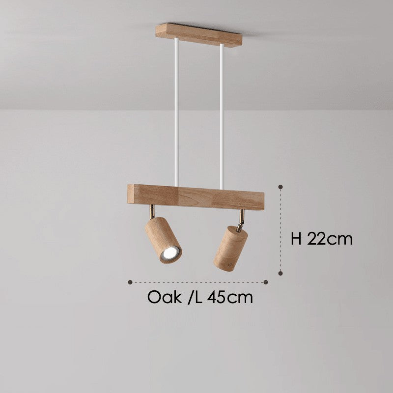 Lámpara de techo moderna de madera con focos ajustables para dormitorio.