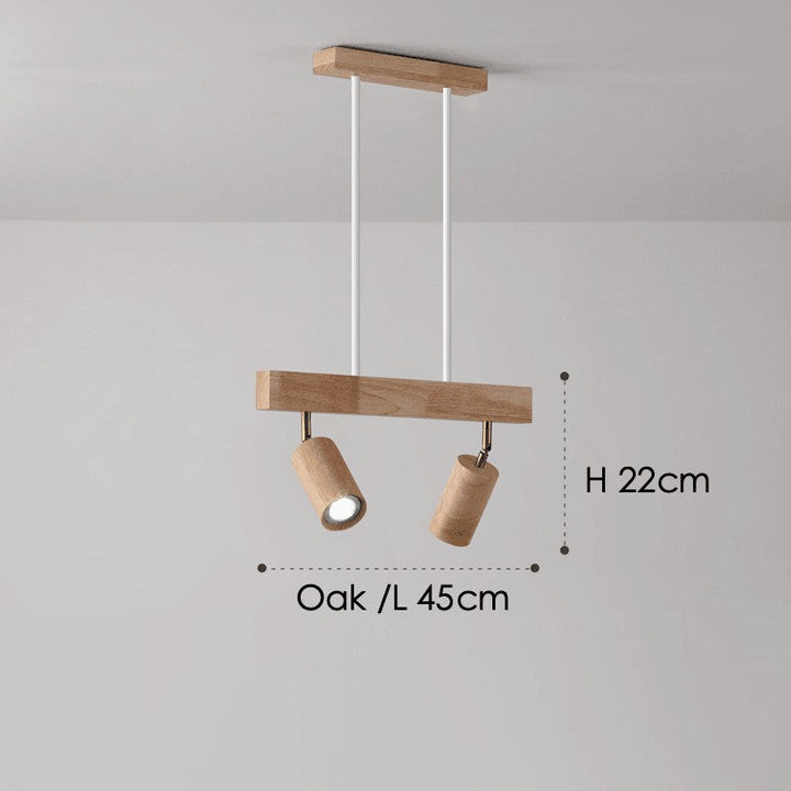 Lámpara de techo moderna de madera con focos ajustables para dormitorio.