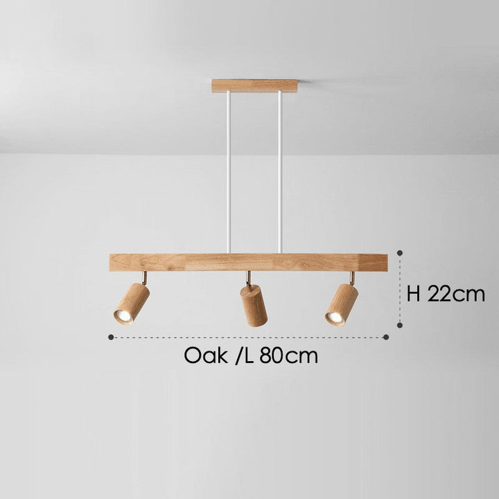 Iluminación funcional: Lámpara de techo de madera con focos LED de diseño minimalista.