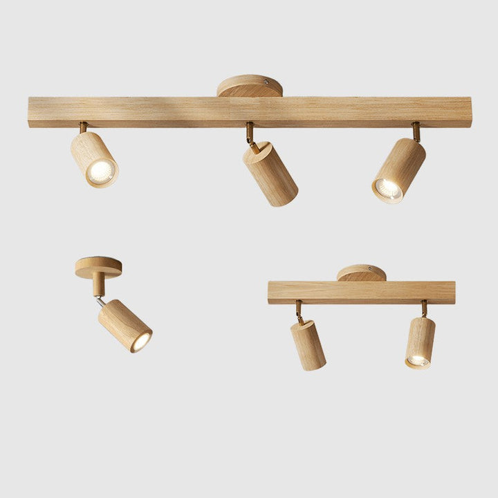 Iluminación escandinava: Lámpara de techo de madera con focos LED direccionales.