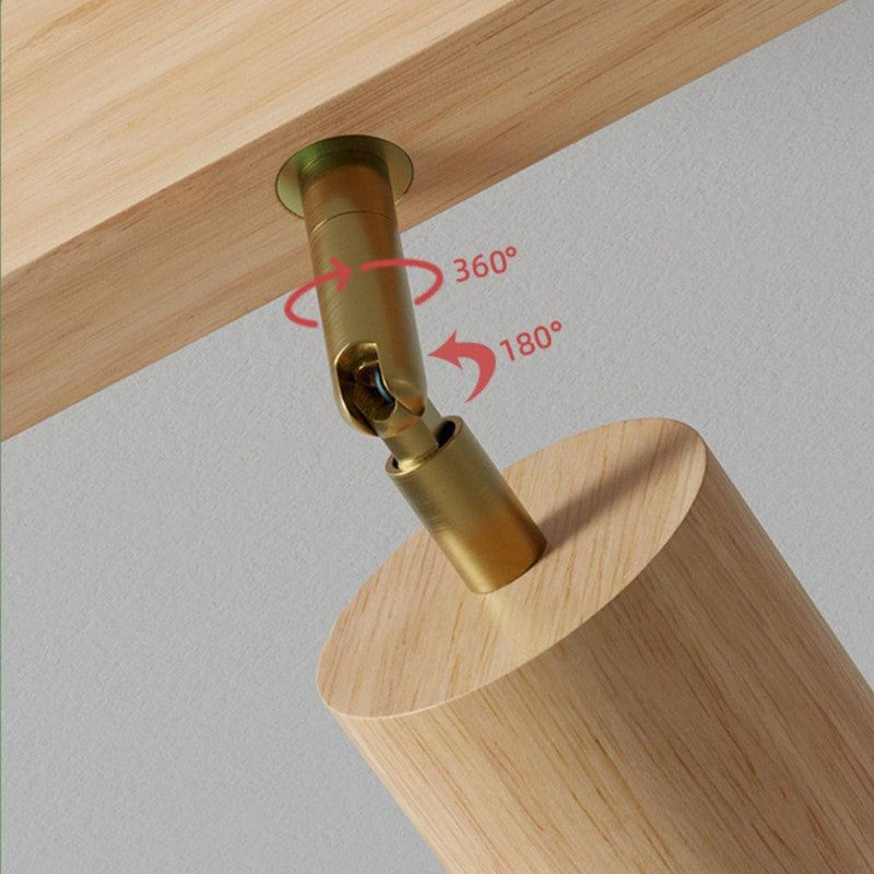 Estilo minimalista: Lámpara de techo de madera con focos giratorios, iluminación cálida.
