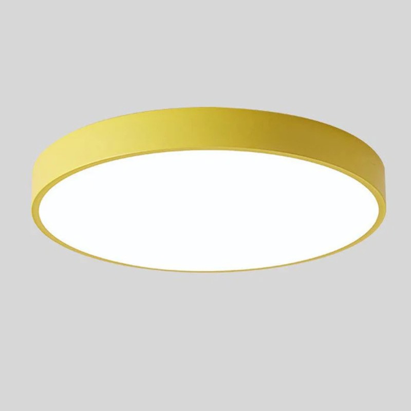 Panel de luz LED redondo para techo, borde de madera, decoración moderna y funcional.