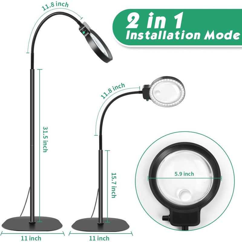 Lupa con luz LED y brazo flexible para lectura, manualidades y hobbies. Aumento 10X/30X.