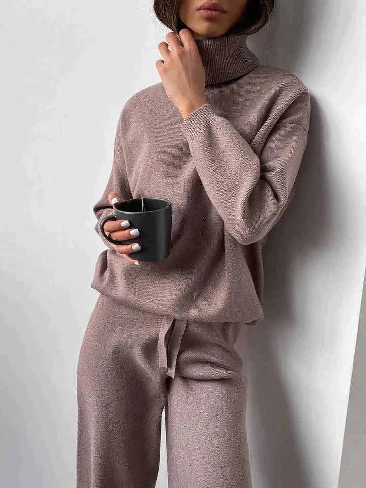Conjunto lounge de mujer elegante y versátil para invierno/otoño, dos piezas, ideal para ropa casual y de casa.
