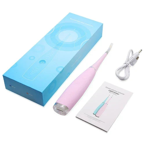 Dispositivo ultrasónico portátil para el cuidado dental, ideal para eliminar el sarro en casa.