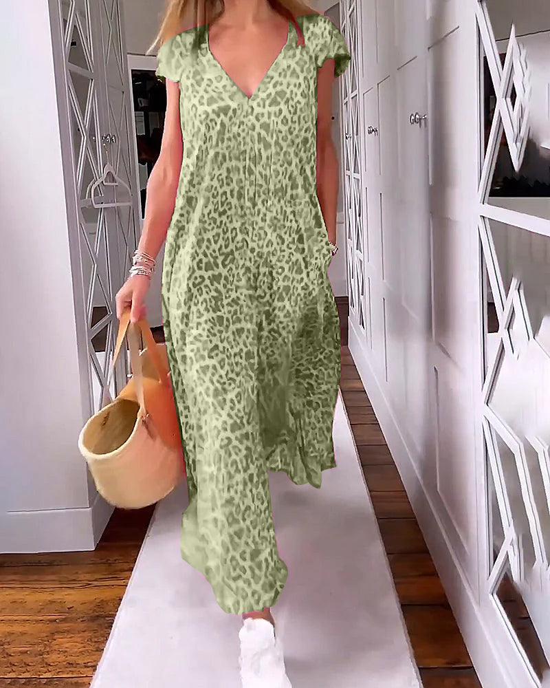 Vestido veraniego para mujer, colores vivos, estampado fresco y escote V. Estilo casual chic y ligero.