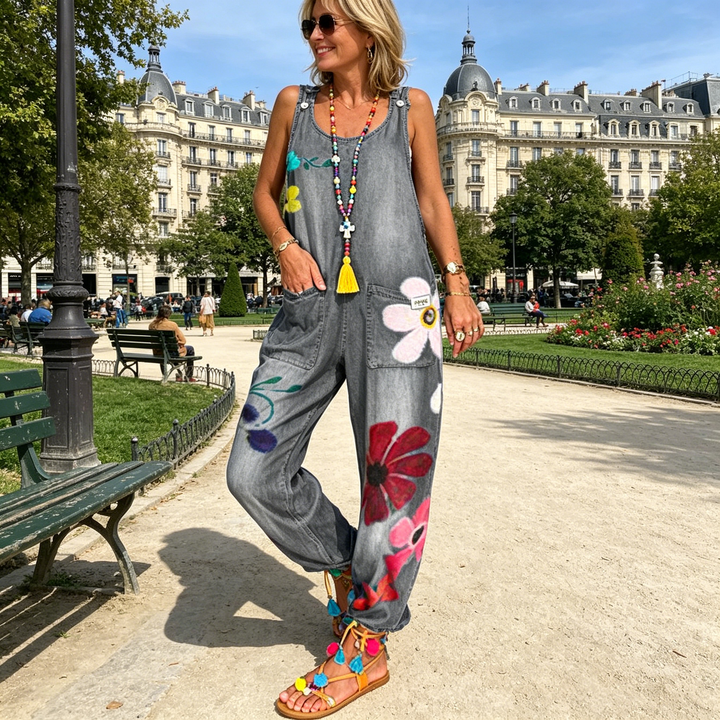 Mono bohemio floral amplio para mujer, enterizo cómodo de verano, estilo casual y fresco para el día.