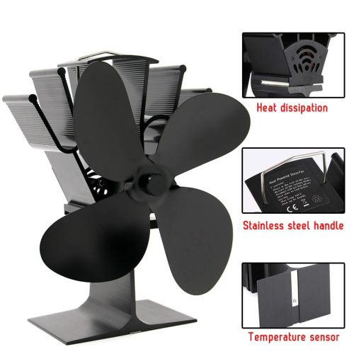 Ventilador de chimenea ecológico sin electricidad, con 4 aspas para distribuir el calor de forma eficiente.