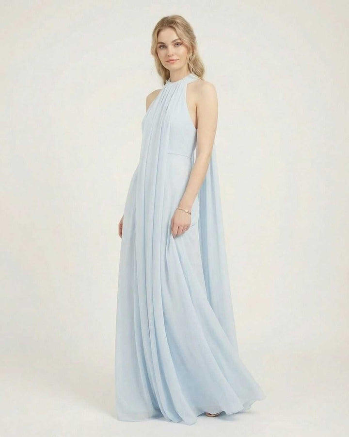 Vestido maxi de verano sin mangas azul claro. Elegante y fluido, para mujer, garantiza confort y estilo casual.