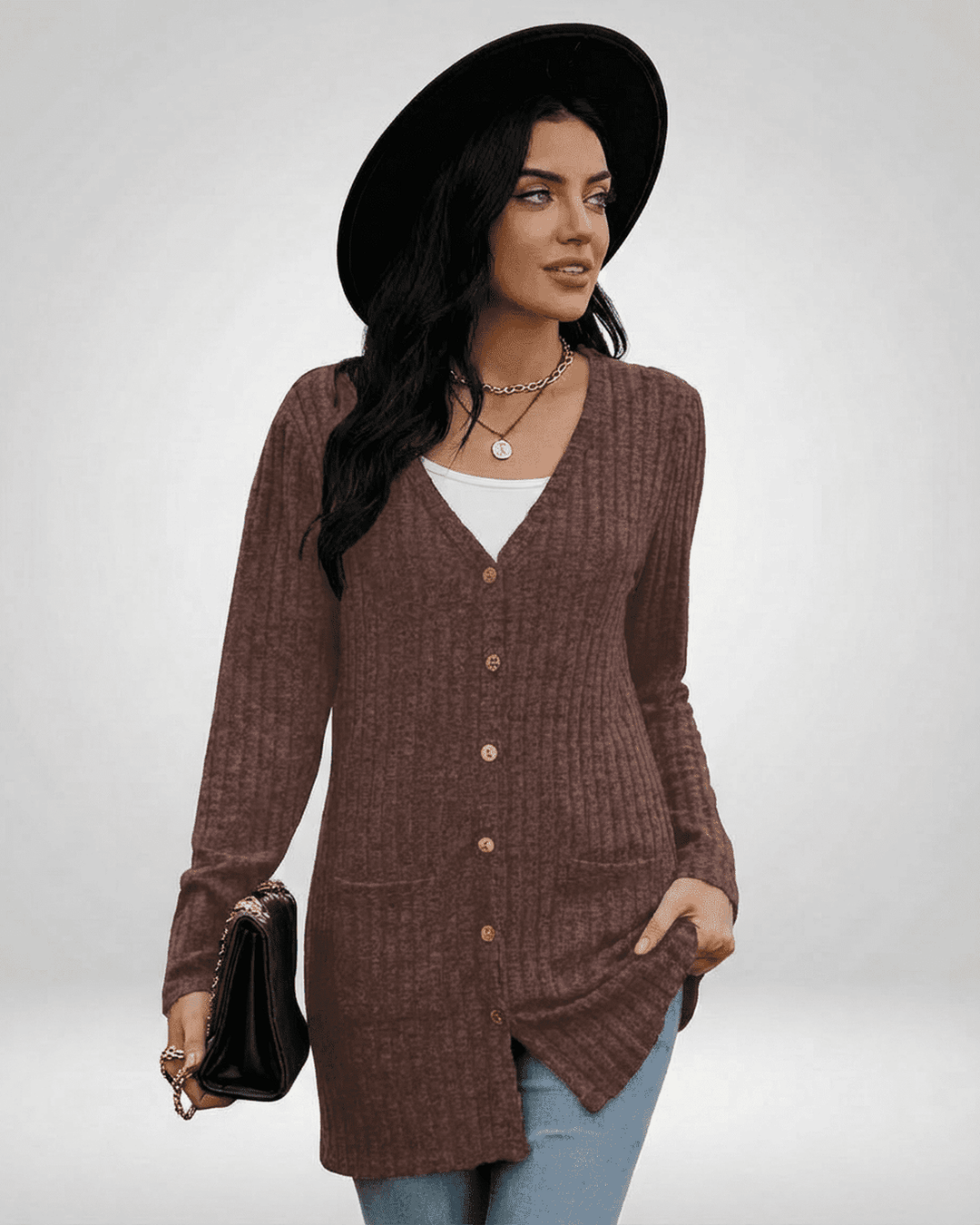 Cárdigan largo Cairo blanco para mujer. Ropa de punto elegante, ideal para otoño e invierno.