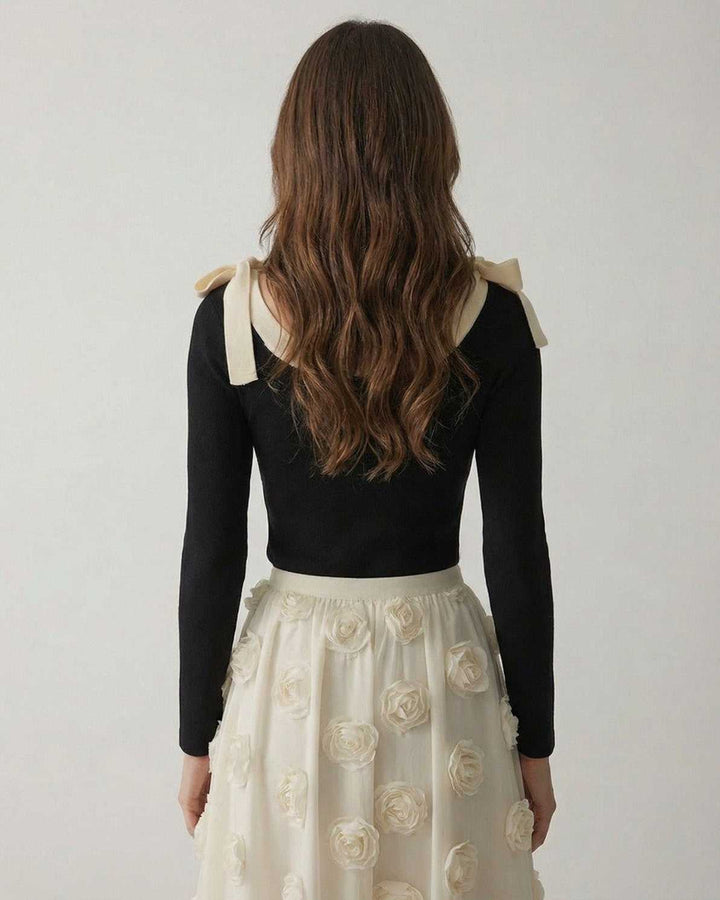 Pullover de punto para mujer, estilo elegante-casual con lazo, perfecto para moda de invierno. Ropa versátil.