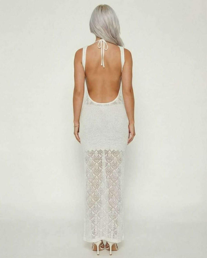 Vestido maxi celeste sin mangas para mujer, ideal para la playa o un look casual chic de verano.