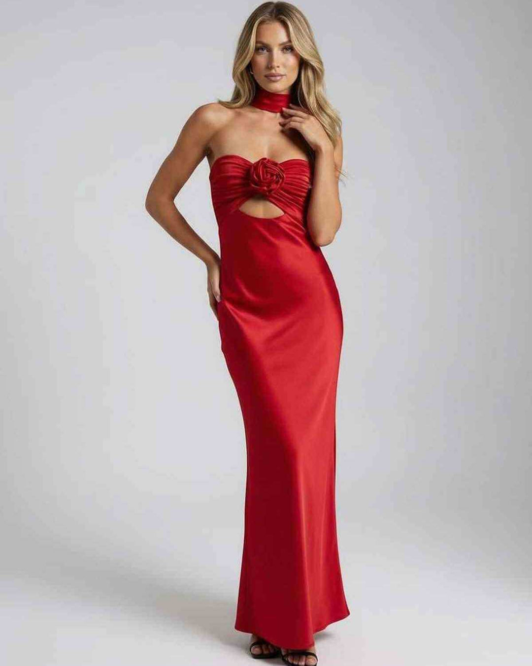 Vestido de fiesta celeste, moda femenina con corte en A. Ideal como vestido de noche o formal.