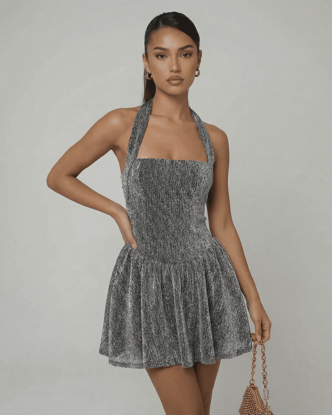 Vestido de fiesta con lentejuelas para mujer, un diseño mini elegante y brillante, ideal para cocteles y eventos nocturnos.