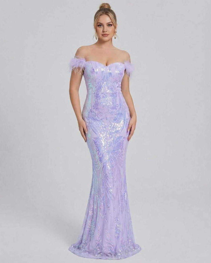Vestido maxi elegante sin hombros para mujer, ideal para noche o eventos formales.