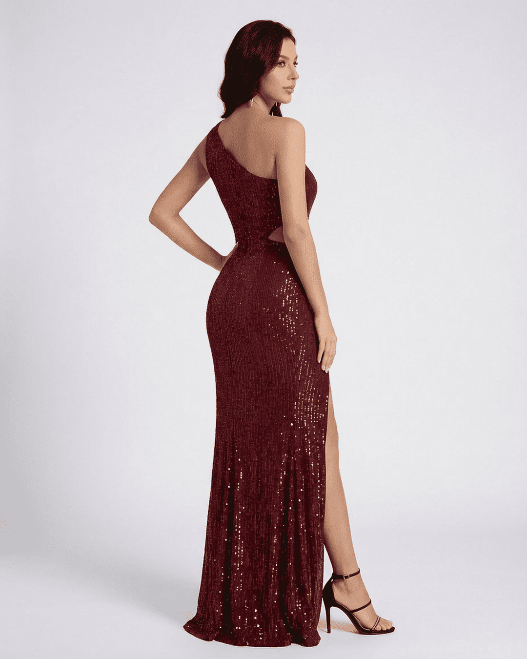 Vestido largo para mujer, un hombro y lentejuelas. Versátil para cóctel, noche o evento formal. Con brillo.