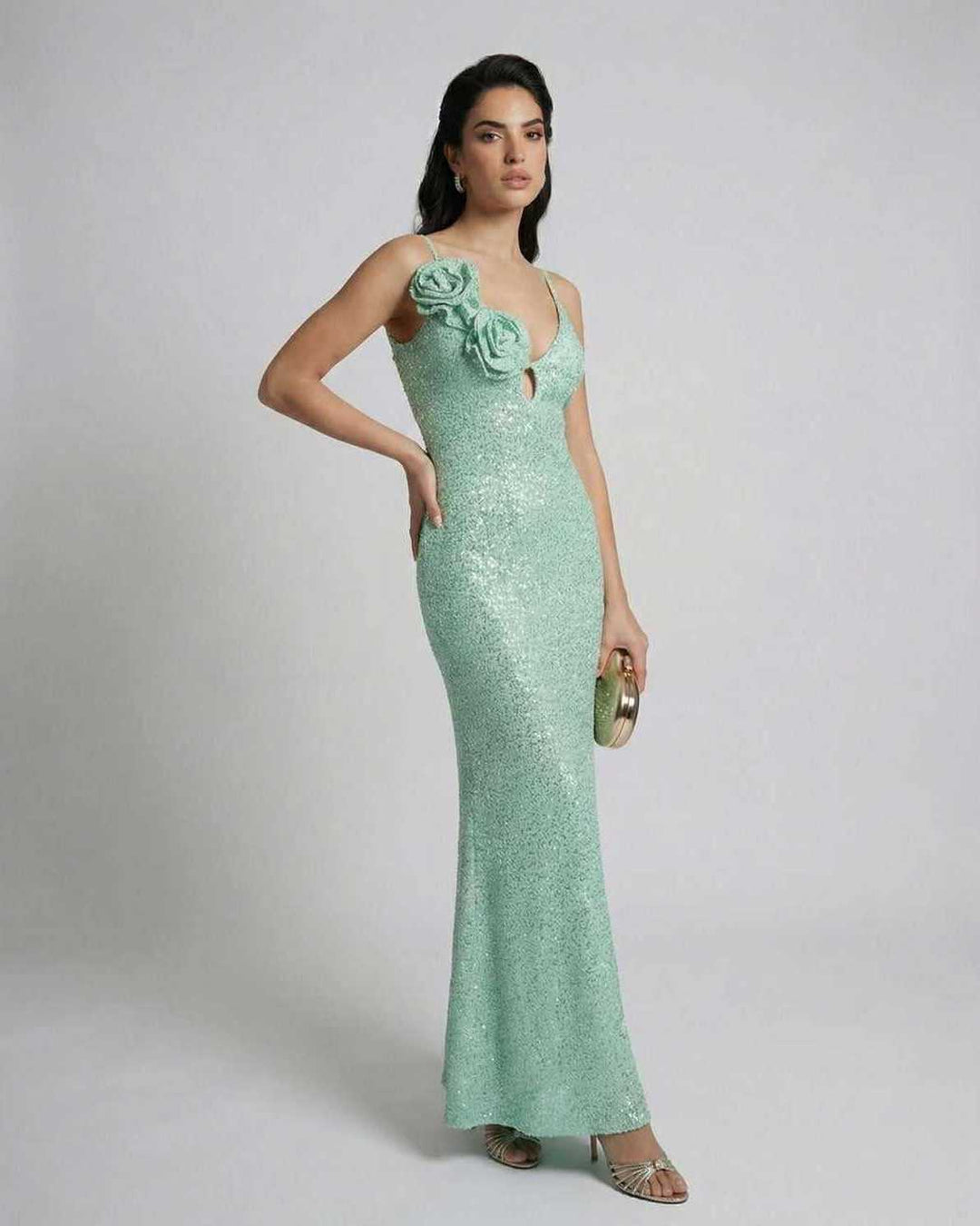 Vestido de fiesta maxi sin mangas, estampado floral y escote V. Perfecto para ocasiones especiales, glamour de verano.