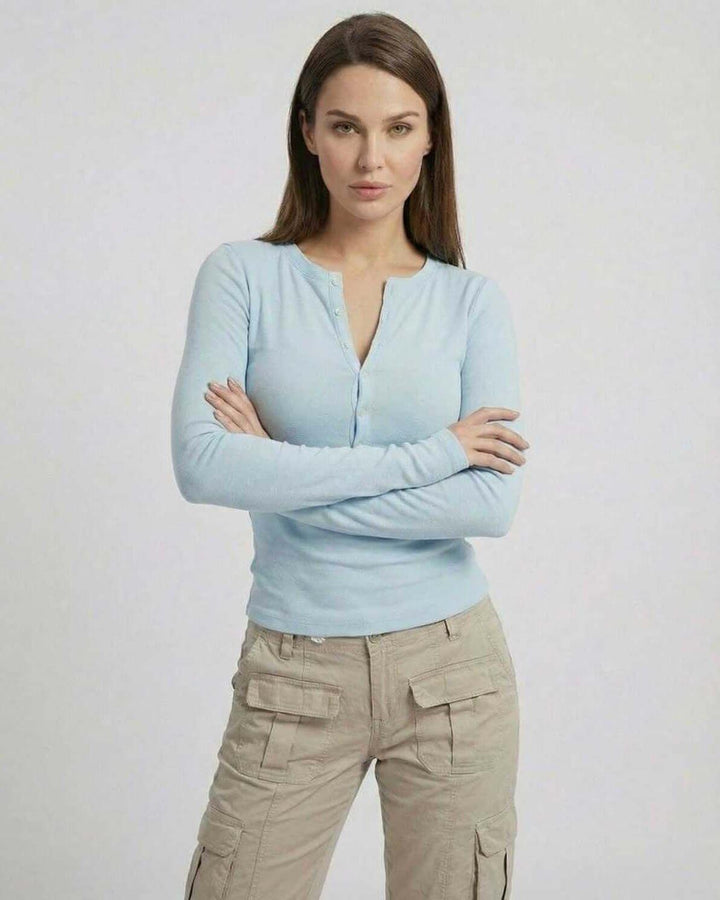 Top de viscosa para mujer, manga larga, ajuste slim que realza la figura, color blanco puro.