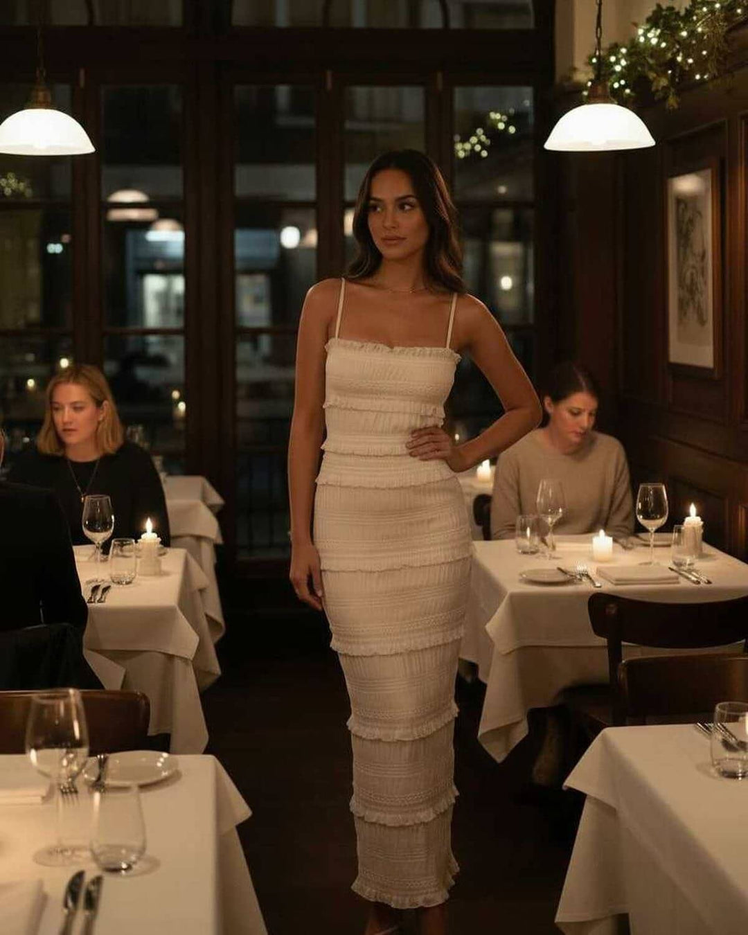 Vestido maxi blanco para mujer, diseño ceñido y atemporal. Ideal para fiestas, ocasiones especiales y verano.