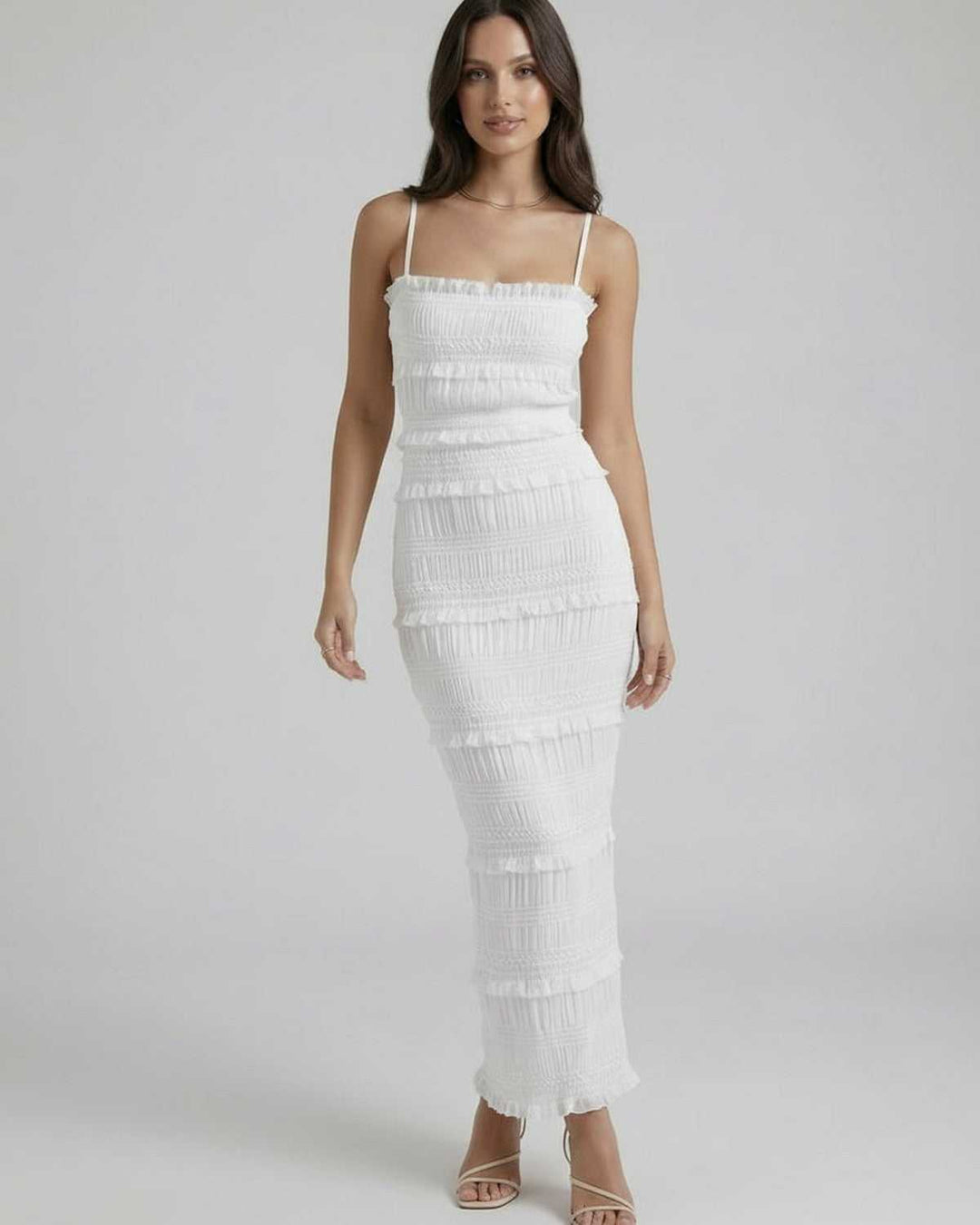 Vestido maxi blanco ceñido "Luna", elegante para mujer. Ideal para fiesta, cocktail y eventos de verano.