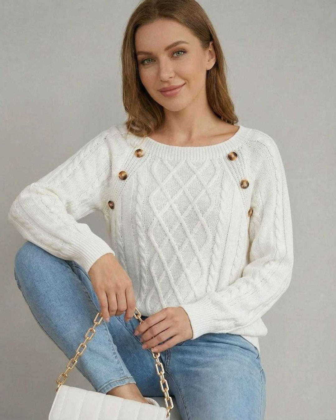 Suéter suave y cómodo con cuello cuadrado para mujer, perfecto para un estilo casual y diario.