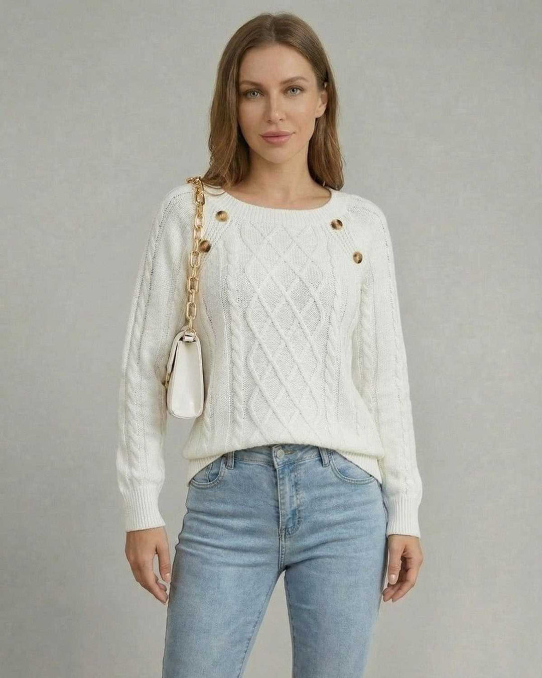 Suéter pullover de mujer con cuello cuadrado, ideal para estilo casual elegante de otoño-invierno.