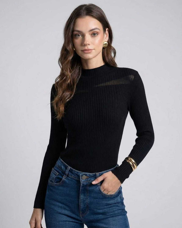 Suéter Milano transparente de punto acanalado para mujer, manga larga, estilo elegante y moderno de otoño.