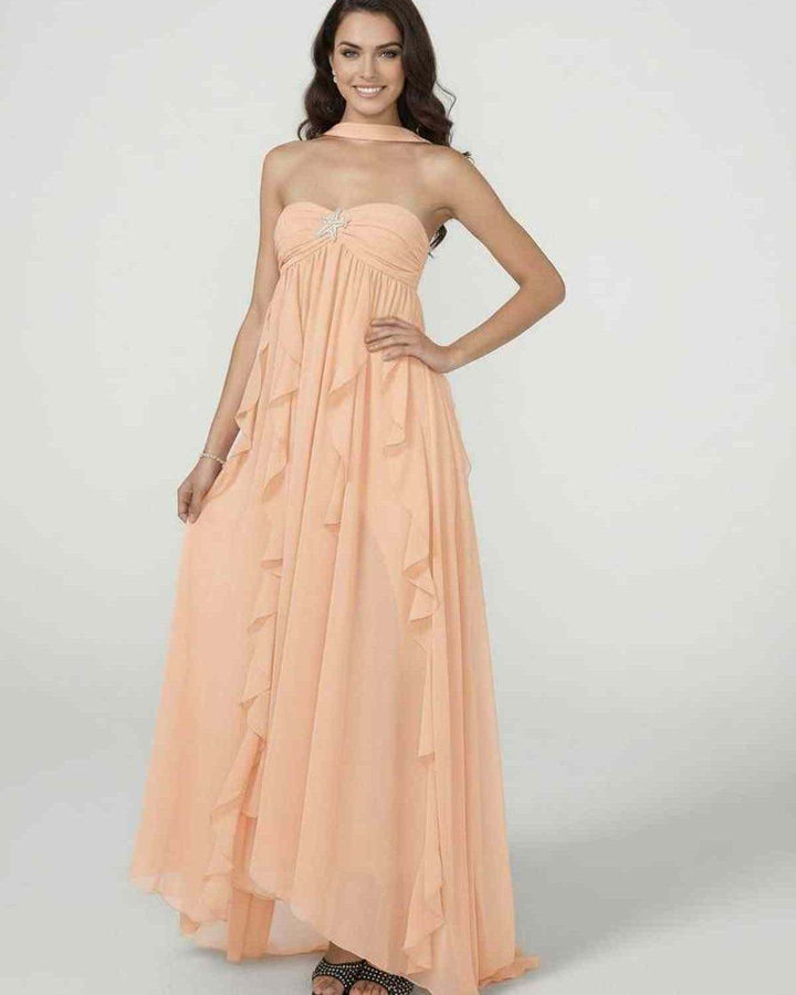 Vestido largo de mujer sin tirantes, estilo Peachira, ideal para fiesta y moda elegante.
