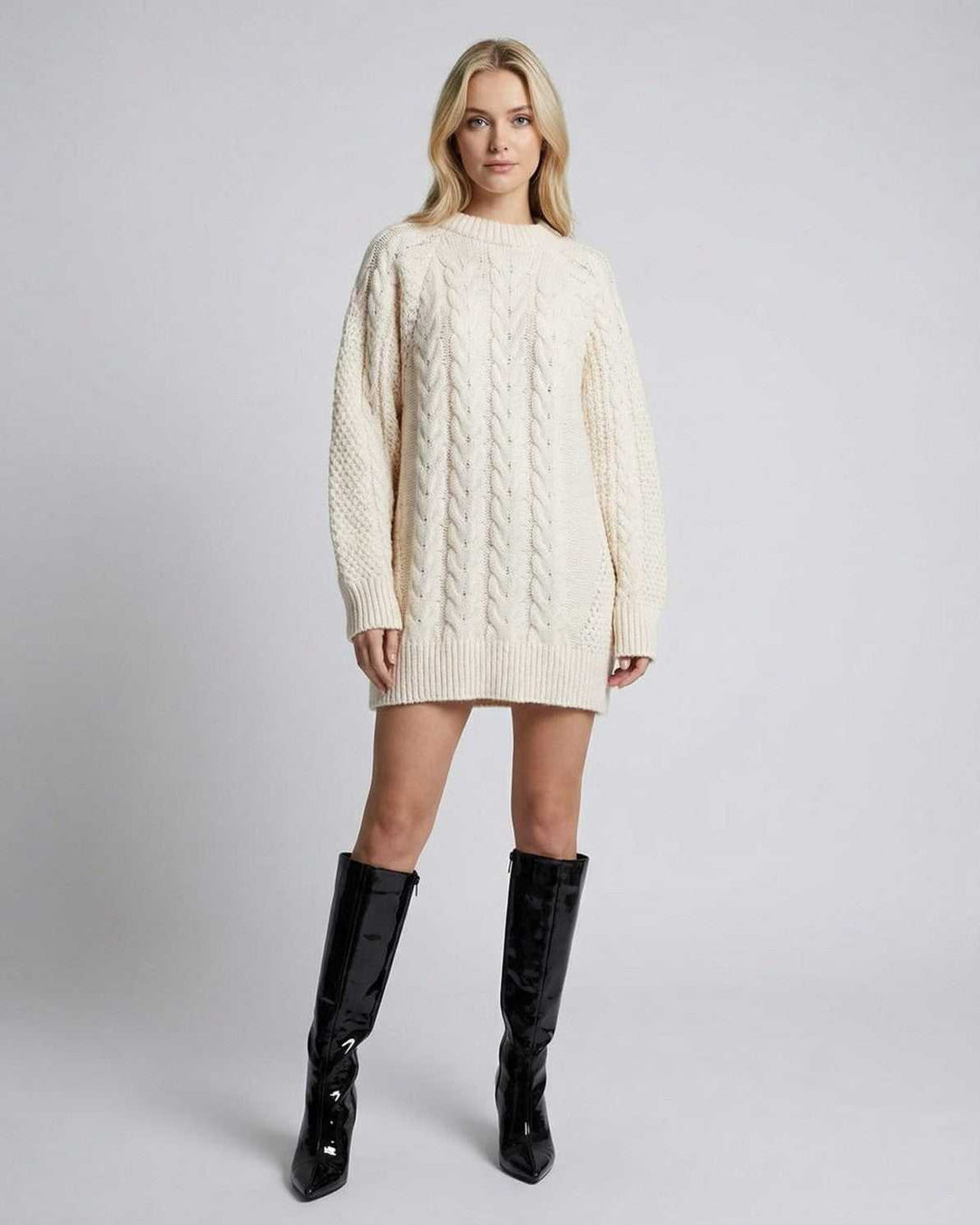 Vestido mini Sienna blanco cómodo con manga larga para mujer, ideal para otoño-invierno y ropa de ocio.