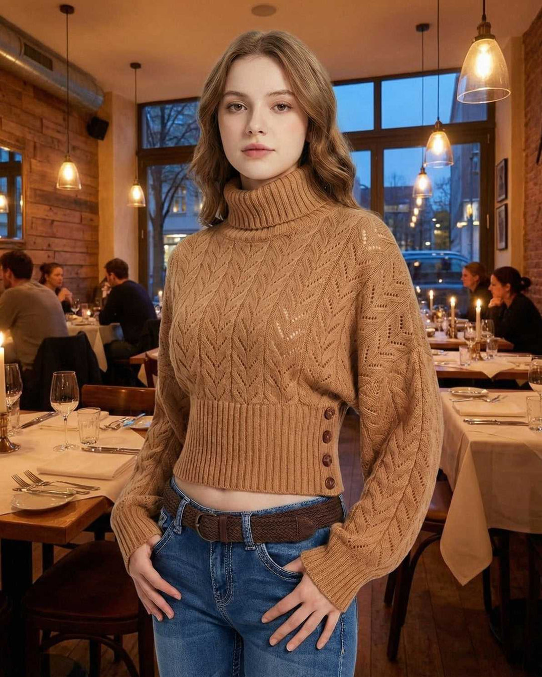 Elegante suéter blanco de cuello alto, ajustado y cómodo, ideal para un estilo chic de invierno.