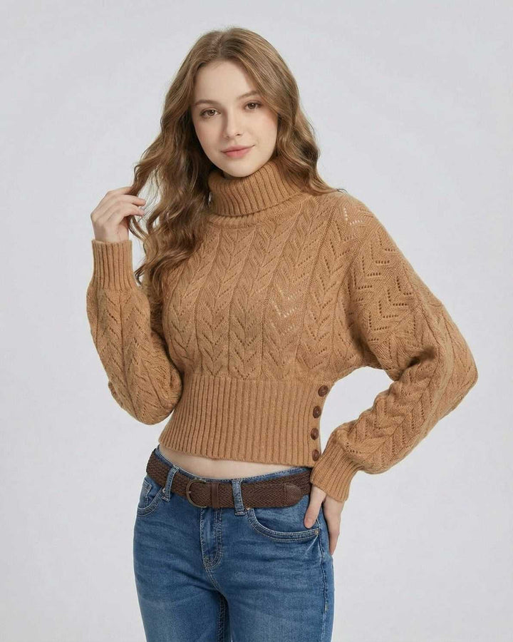 Suéter blanco de cuello alto para mujer, ajustado y elegante, ideal para otoño/invierno.